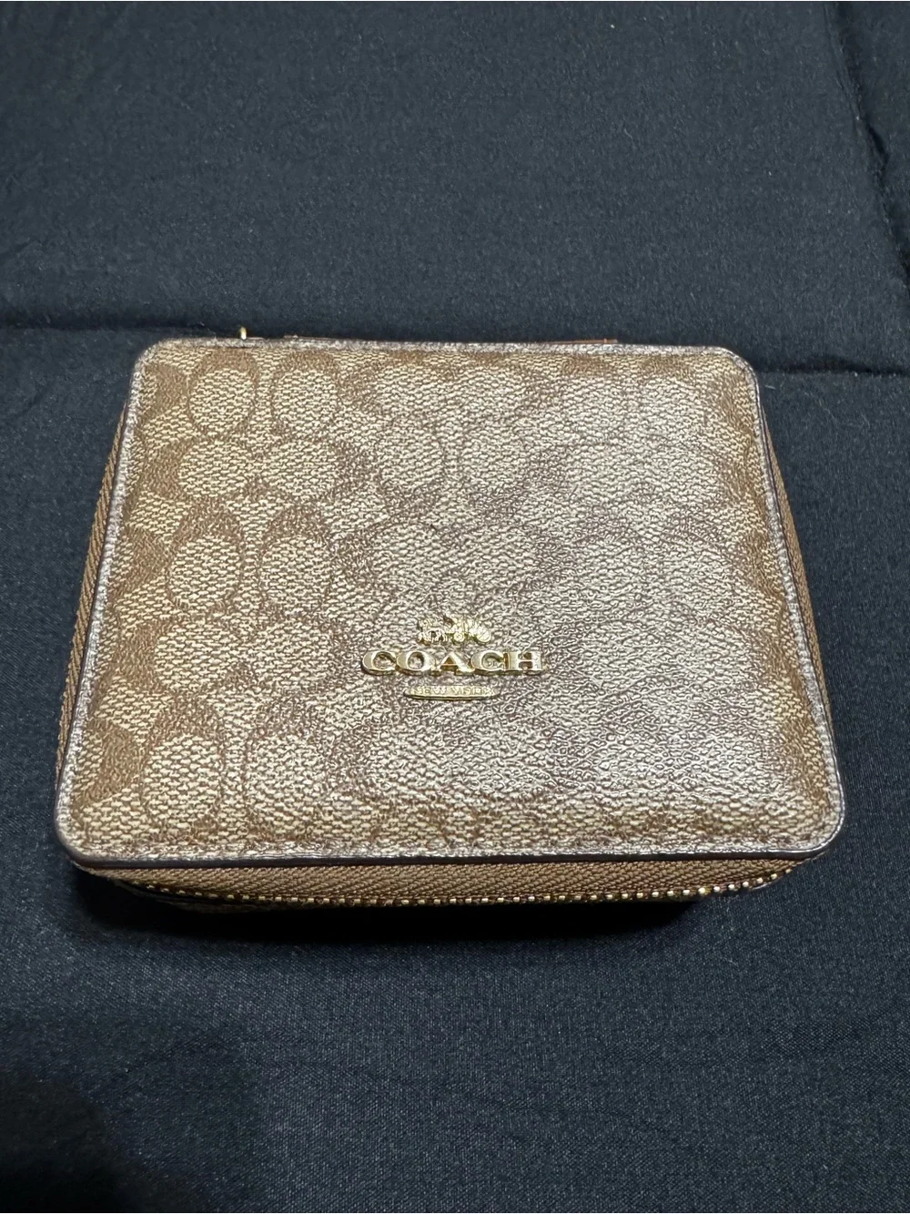Coach Metallic Signature Zip-Around Wallet in Bronze Gold